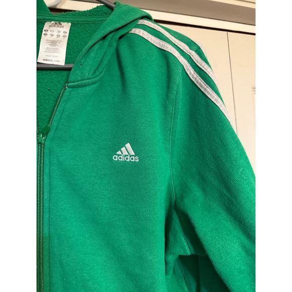 Adidas Green with Gray Stripped Women's L Fleece Jacket Vintage - Picture 7 of 7